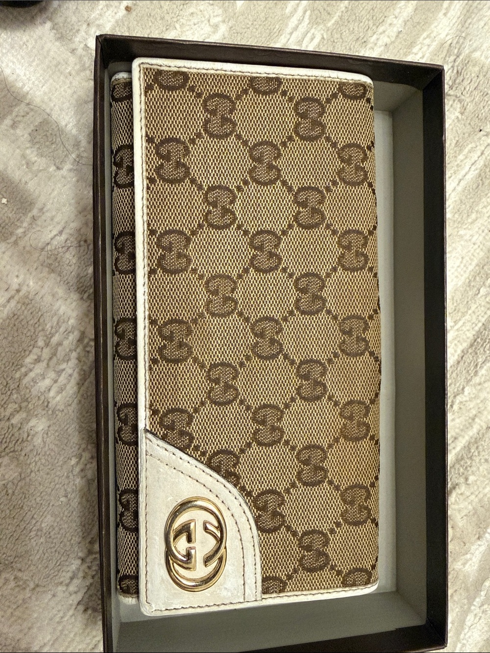 Brown Monogram Key & Card Holder with White Trim